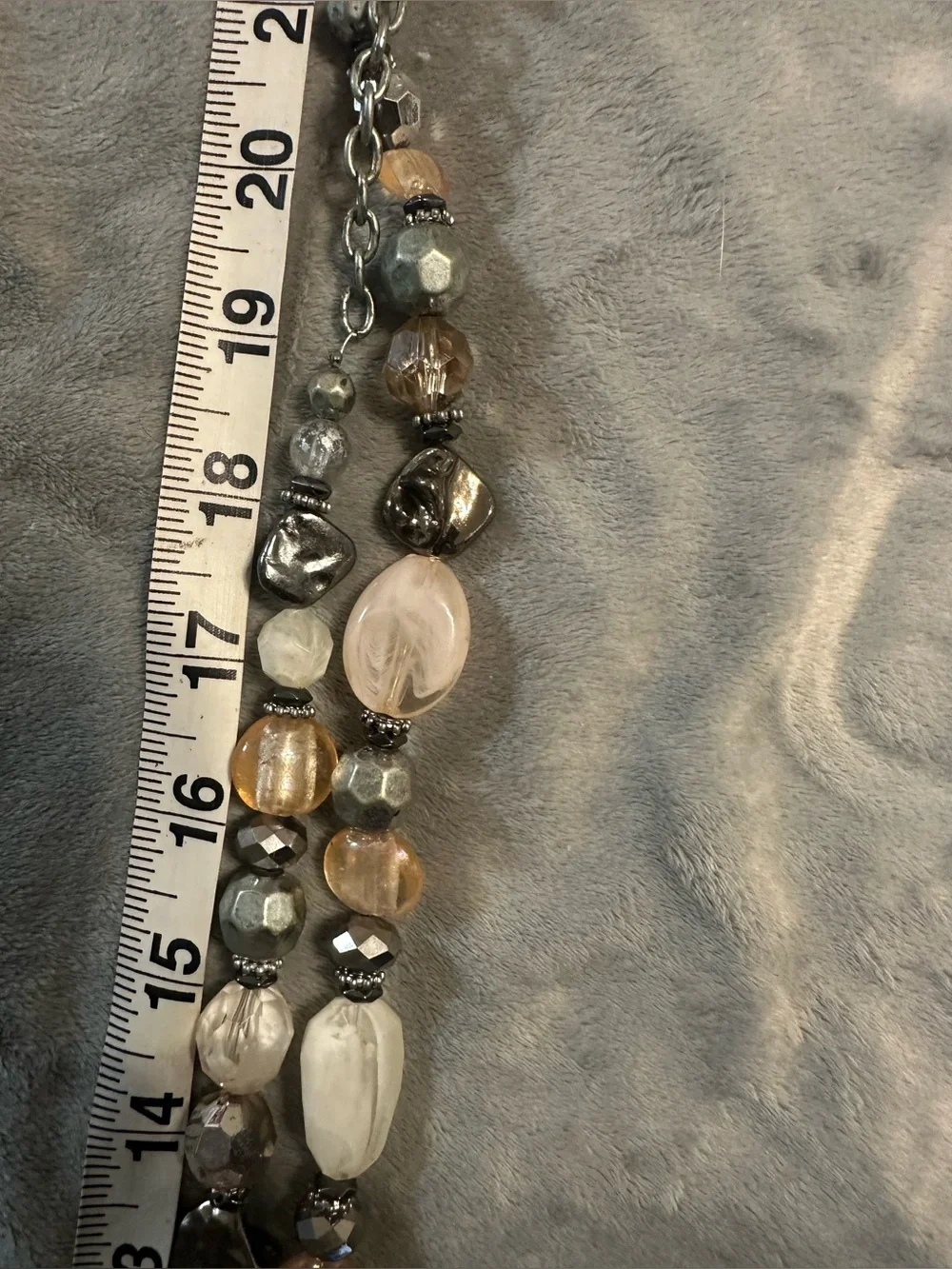 Ruby Rd Chunky Beaded Statement Necklace Silver Champagne Glass Bead Silver Tone